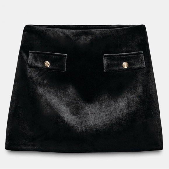Zara Dresses & Skirts - Zara Velvet Mini Skirt with Gold Buttons - Size S